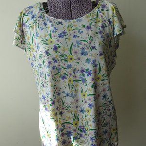 Calvin Klein Pastel Floral Flutter Sleeve Top - Size L